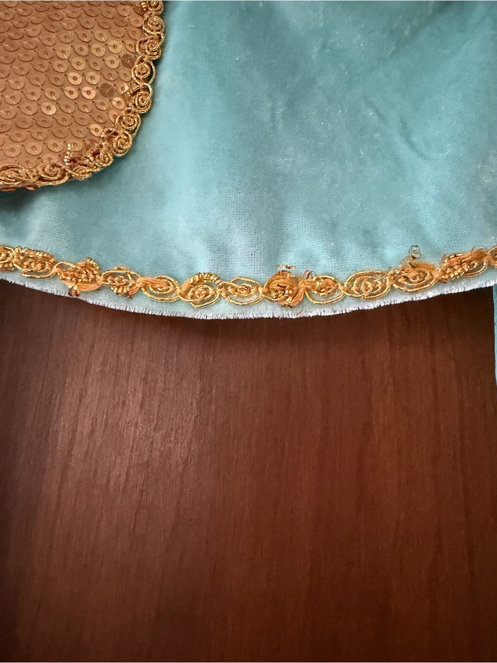 Kids Shimmery Teal Genie/Jasmine Costume with Gold Trim - Picture 4 of 10